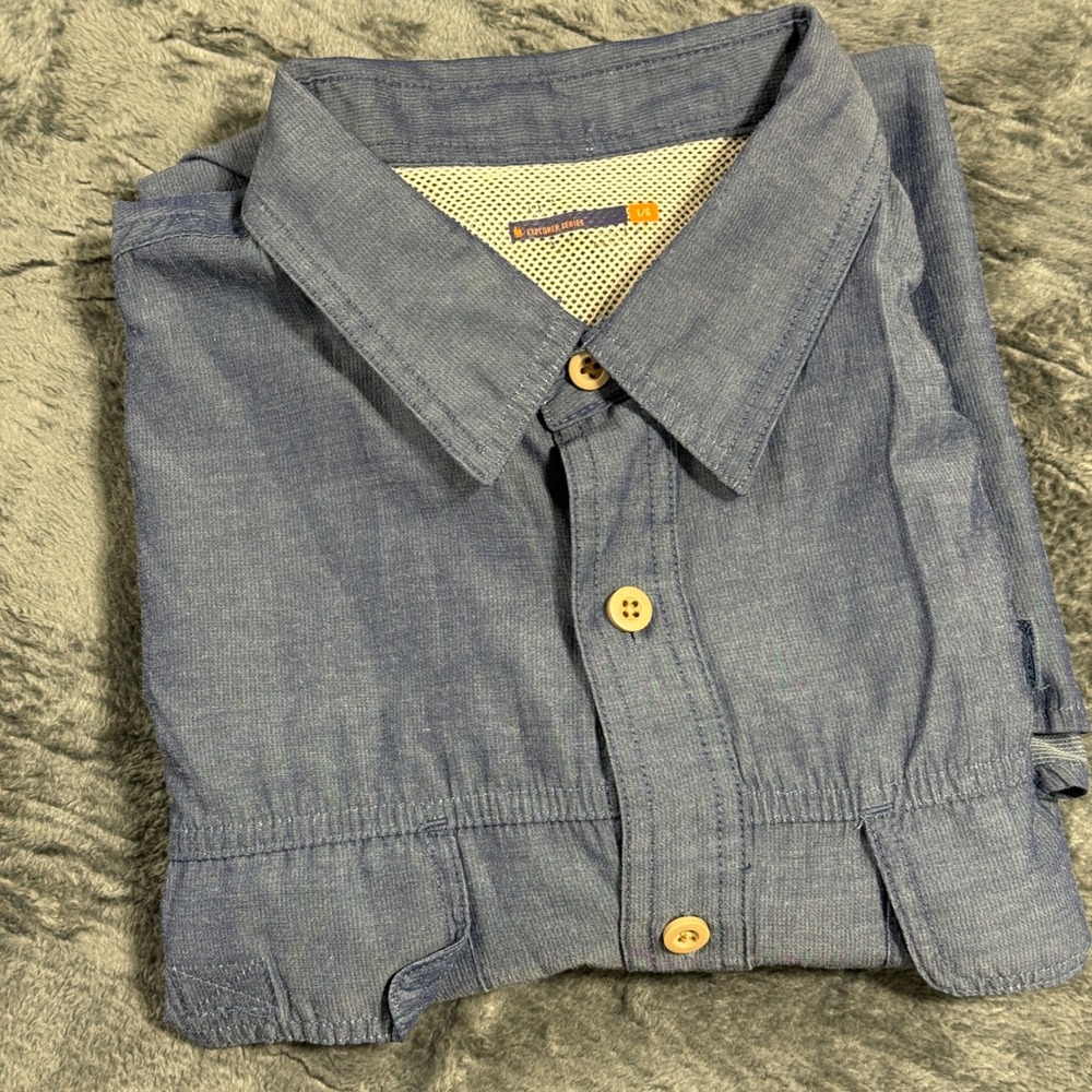 G.H. Bass &‎ Co. Explorer Series Shirt Mens L Blue Short Sleeve Button Down